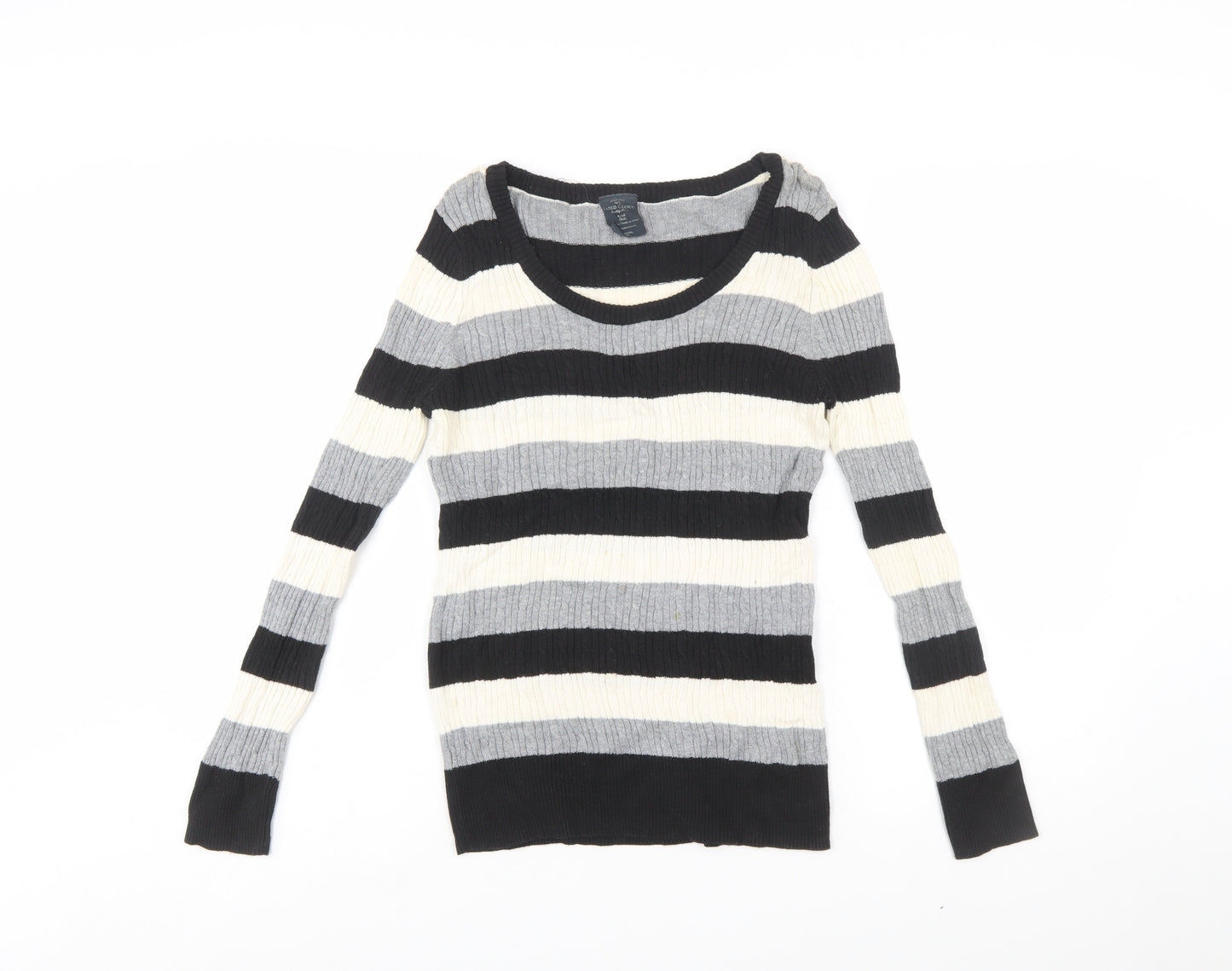 Faded Glory Women's Black Grey Striped Cotton Jumper Size S