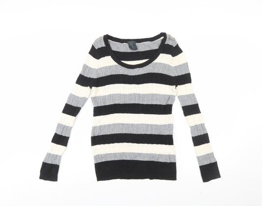 Faded Glory Women's Black Grey Striped Cotton Jumper Size S