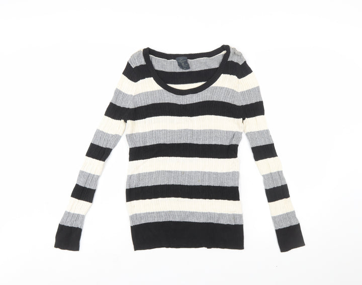 Faded Glory Women's Black Grey Striped Cotton Jumper Size S