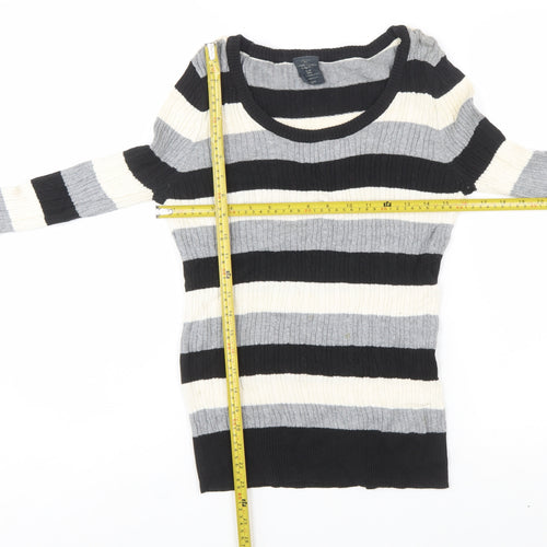 Faded Glory Women's Black Grey Striped Cotton Jumper Size S