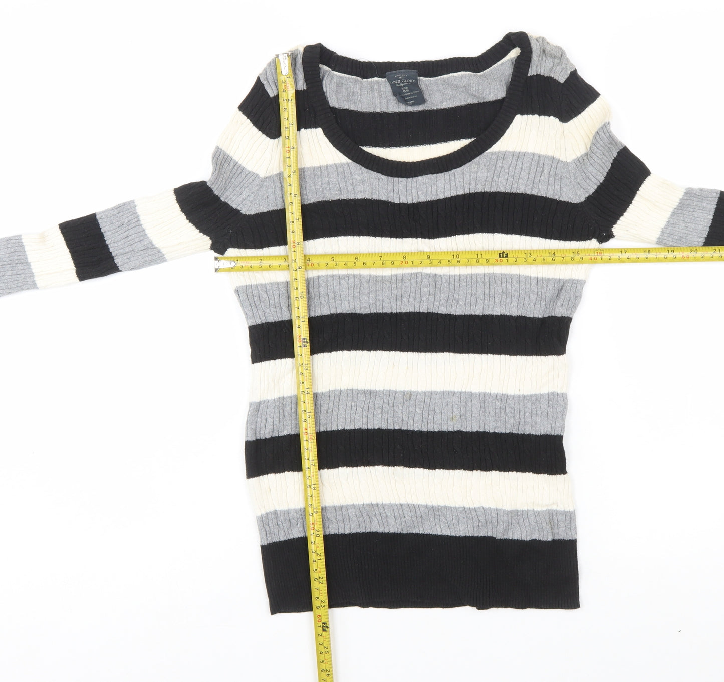 Faded Glory Women's Black Grey Striped Cotton Jumper Size S