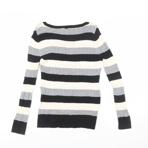 Faded Glory Women's Black Grey Striped Cotton Jumper Size S