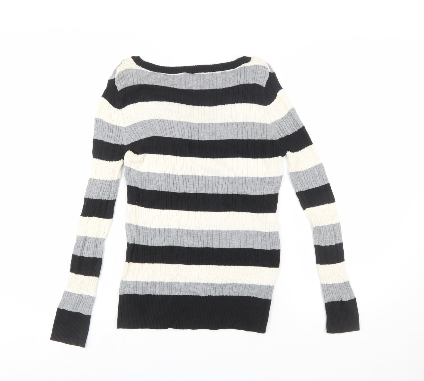Faded Glory Women's Black Grey Striped Cotton Jumper Size S