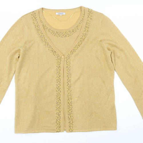 Damart Womens Gold Beaded V-Neck Cardigan Size L 18/20 Knitwear