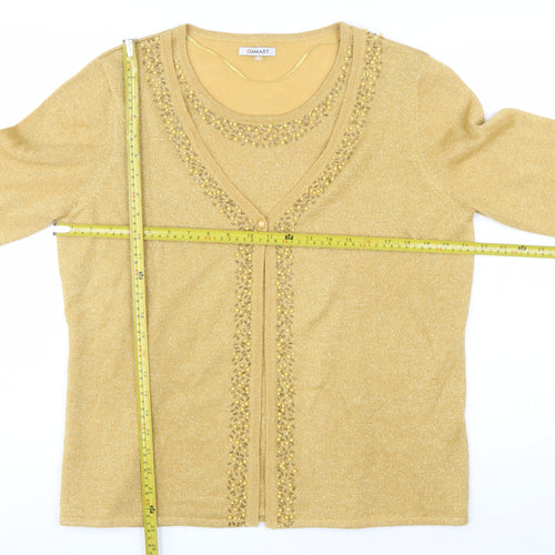 Damart Womens Gold Beaded V-Neck Cardigan Size L 18/20 Knitwear