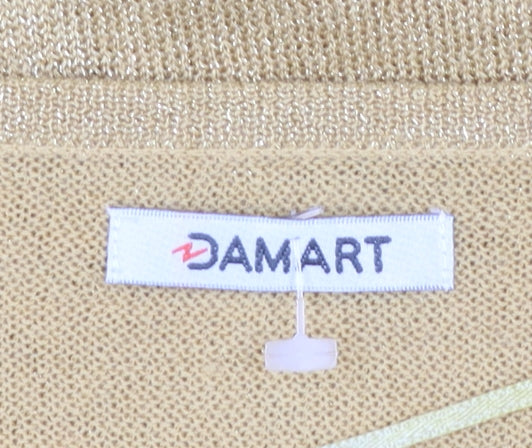 Damart Womens Gold Beaded V-Neck Cardigan Size L 18/20 Knitwear