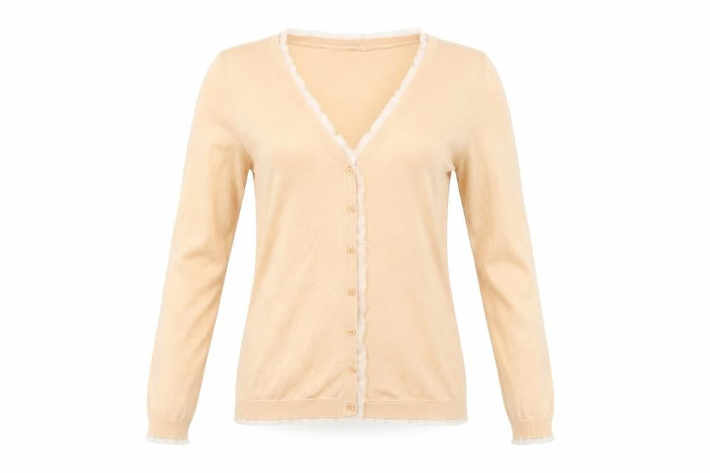 Sisley Women Beige Cotton V-Neck Button Cardigan Size S