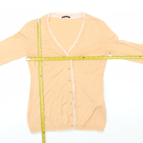 Sisley Women Beige Cotton V-Neck Button Cardigan Size S