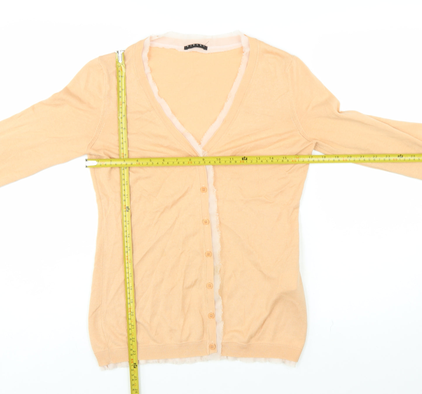 Sisley Women Beige Cotton V-Neck Button Cardigan Size S