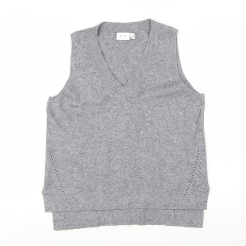 Vila Womens Grey V-Neck Knit Sleeveless Vest Jumper Size L