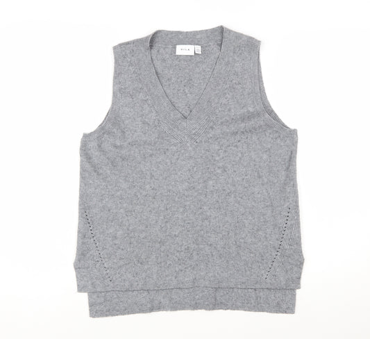 Vila Womens Grey V-Neck Knit Sleeveless Vest Jumper Size L