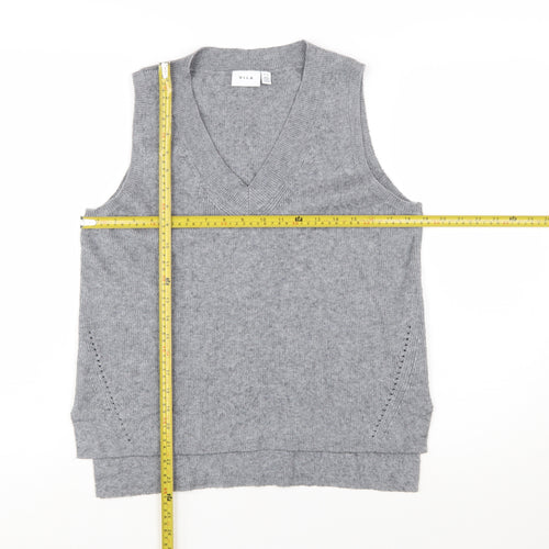 Vila Womens Grey V-Neck Knit Sleeveless Vest Jumper Size L