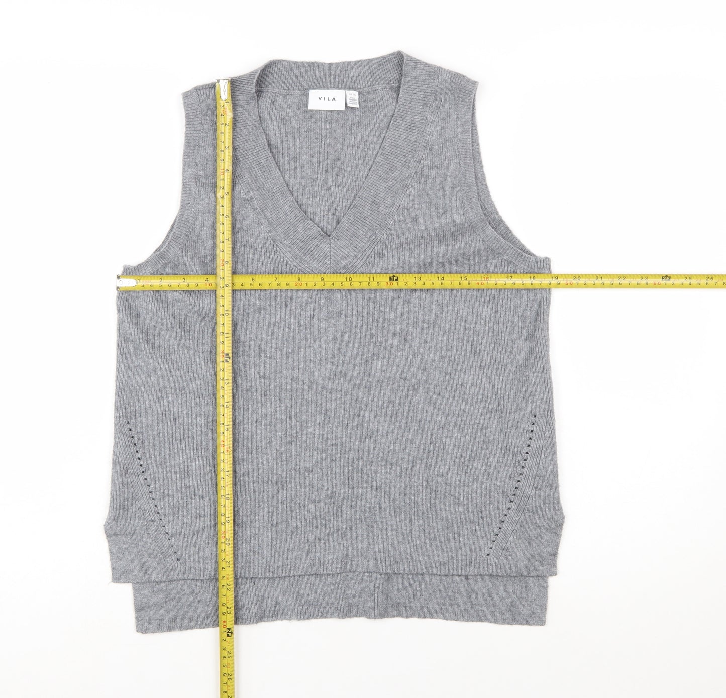 Vila Womens Grey V-Neck Knit Sleeveless Vest Jumper Size L