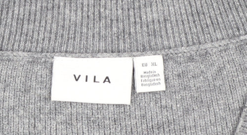 Vila Womens Grey V-Neck Knit Sleeveless Vest Jumper Size L