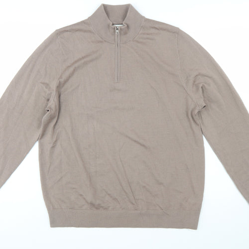 Marks and Spencer Men’s Beige Merino Wool 1/4 Zip Jumper L