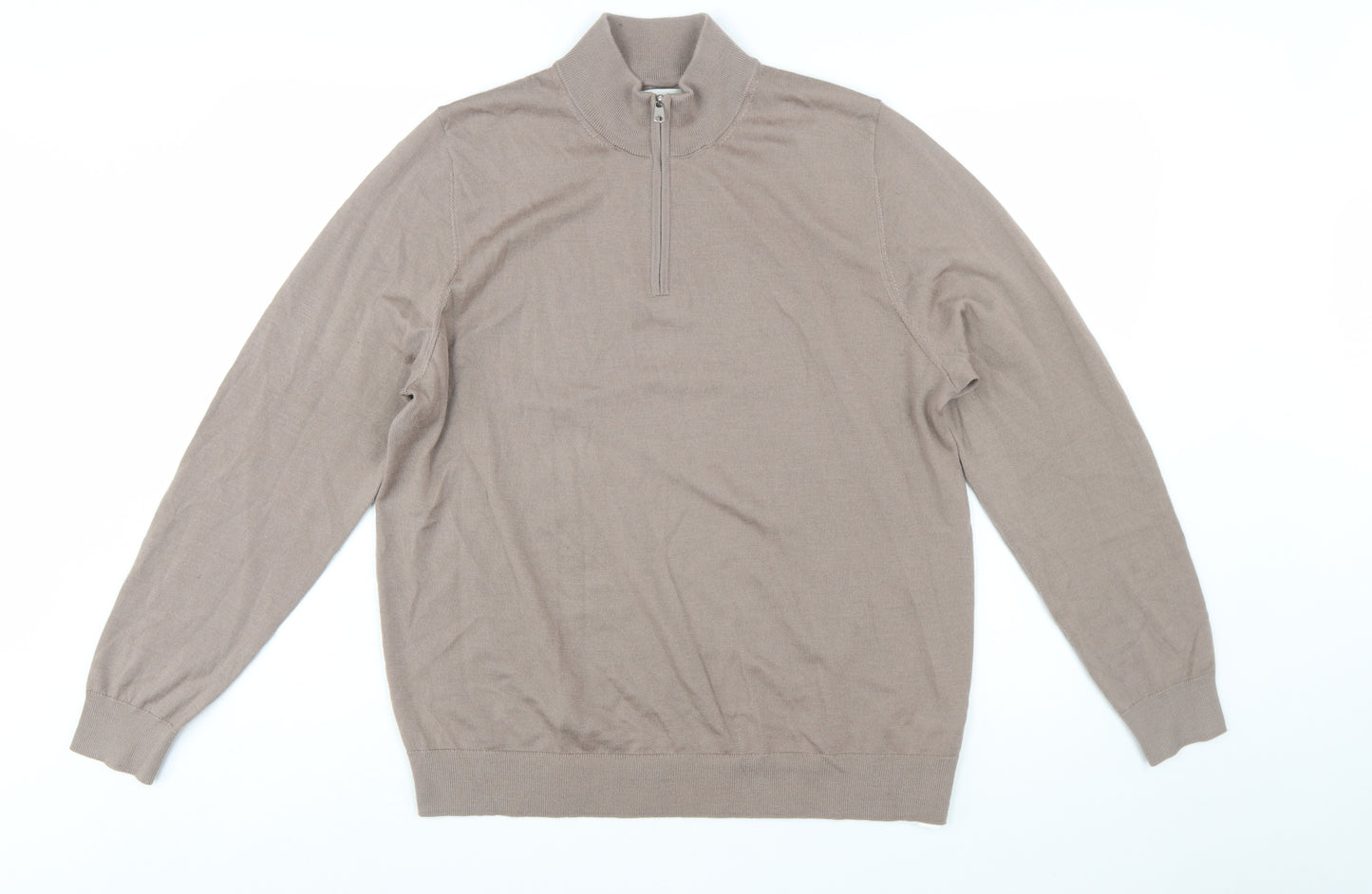 Marks and Spencer Men’s Beige Merino Wool 1/4 Zip Jumper L