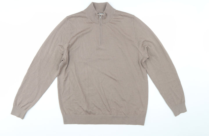 Marks and Spencer Men’s Beige Merino Wool 1/4 Zip Jumper L