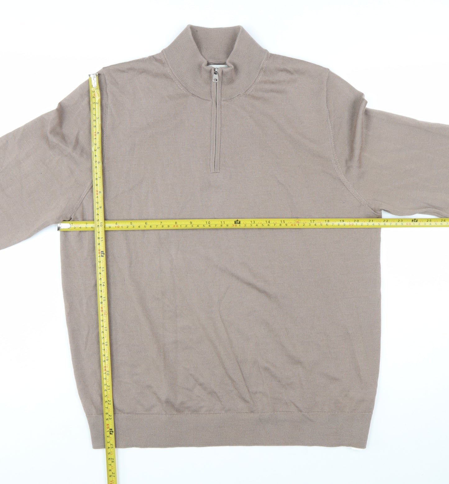Marks and Spencer Men’s Beige Merino Wool 1/4 Zip Jumper L