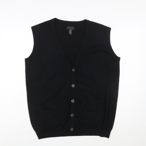 Denver Hayes Men Black Merino Wool Sleeveless Cardigan M