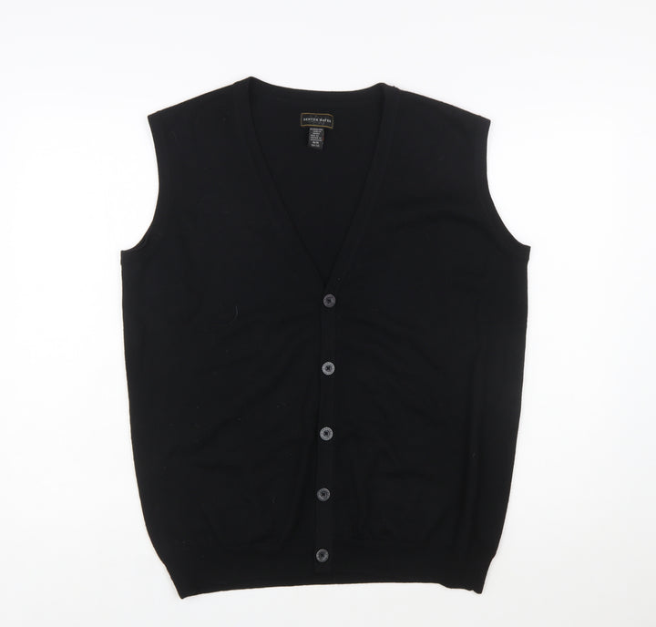 Denver Hayes Men Black Merino Wool Sleeveless Cardigan M