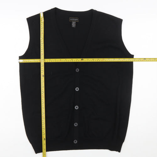 Denver Hayes Men Black Merino Wool Sleeveless Cardigan M