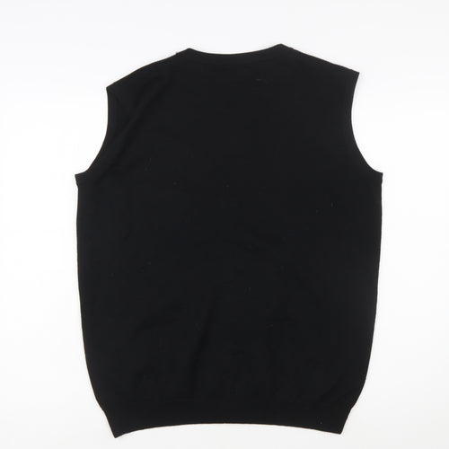 Denver Hayes Men Black Merino Wool Sleeveless Cardigan M