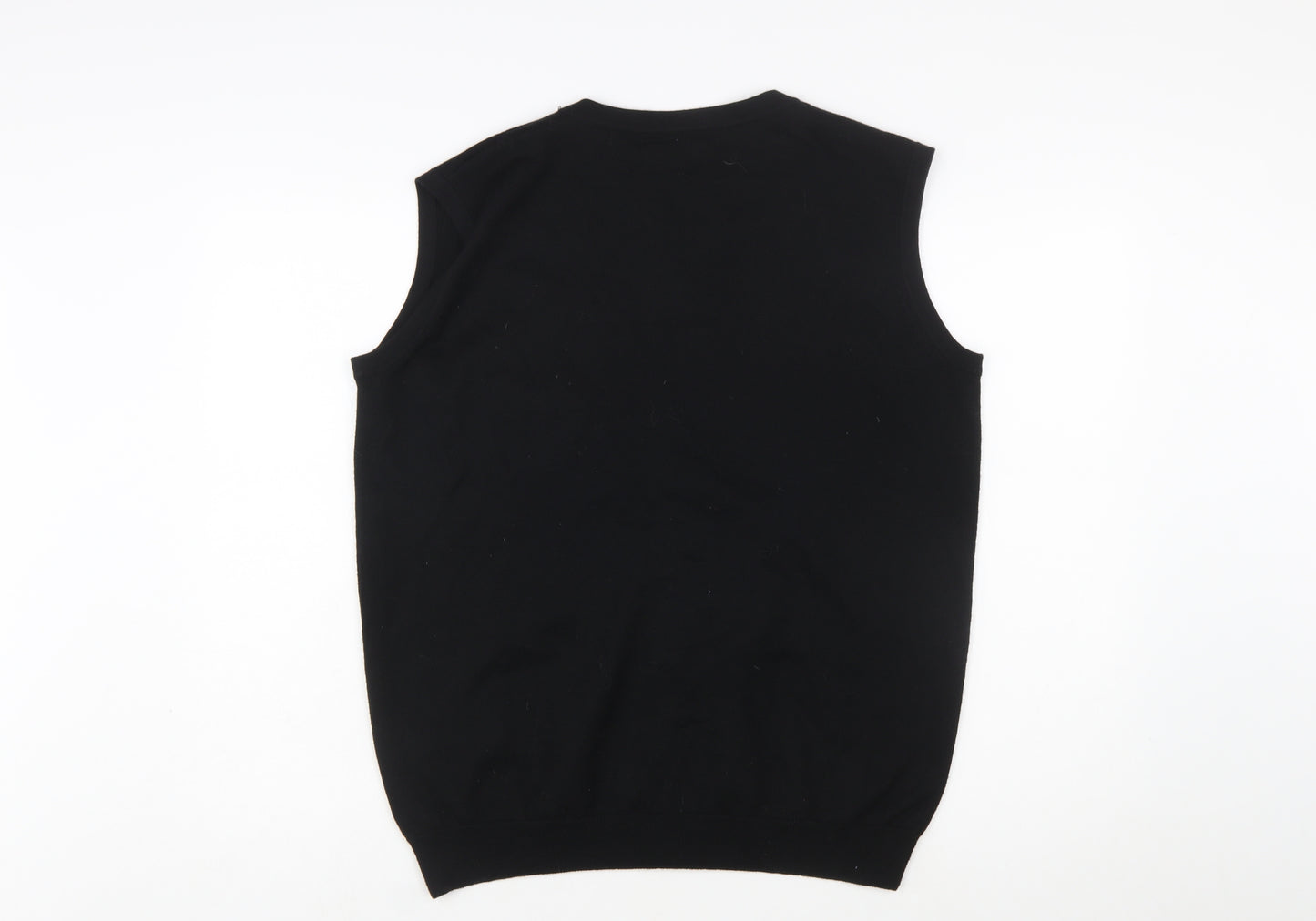 Denver Hayes Men Black Merino Wool Sleeveless Cardigan M