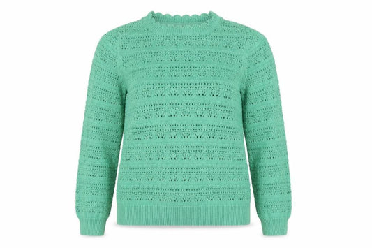 Front view of FatFace women’s green cotton knit crew neck jumper uk 10