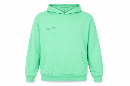 Front view of Pangaia Men’s Green XS Pullover Hoodie Organic Cotton Fleece