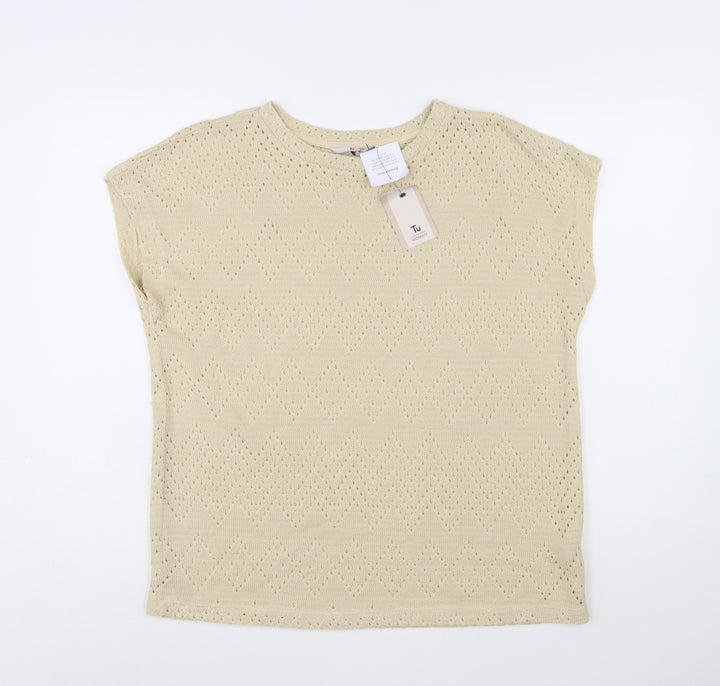 Tu Women Beige Open-Knit Pullover Jumper Size 14
