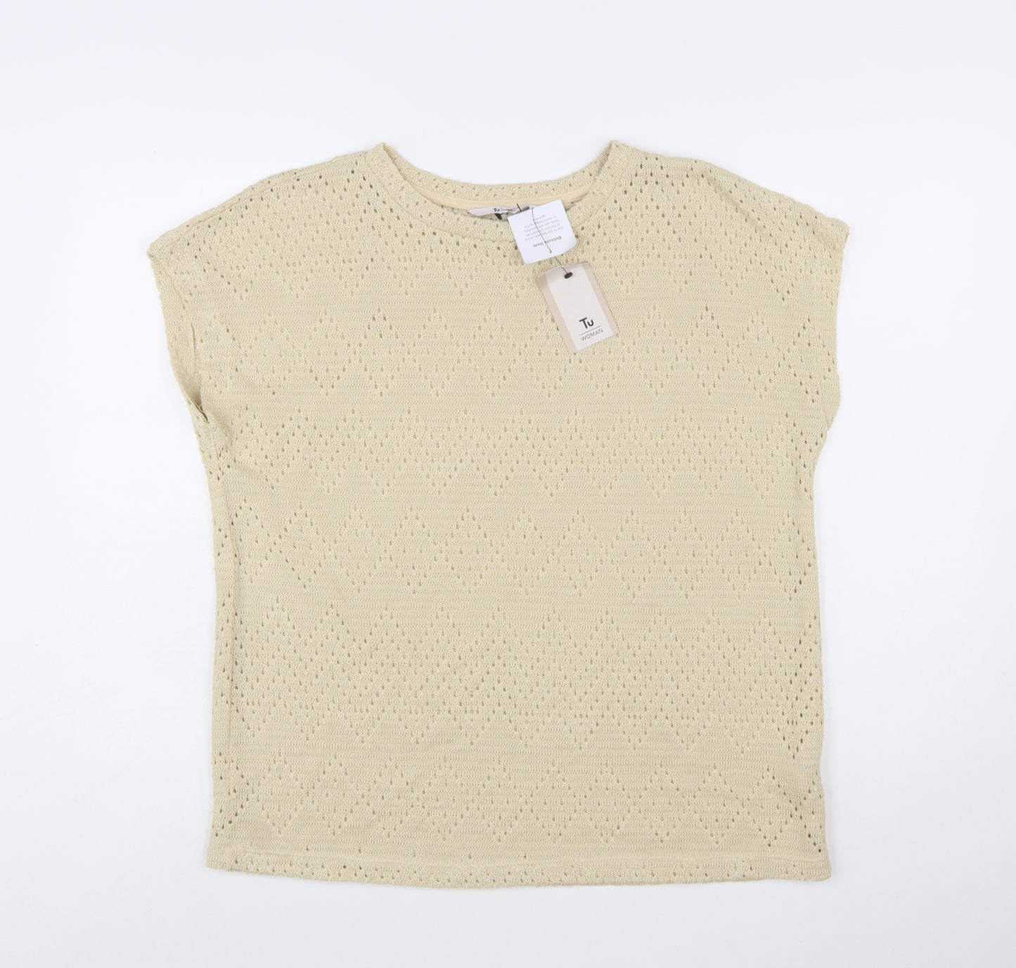 Tu Women Beige Open-Knit Pullover Jumper Size 14