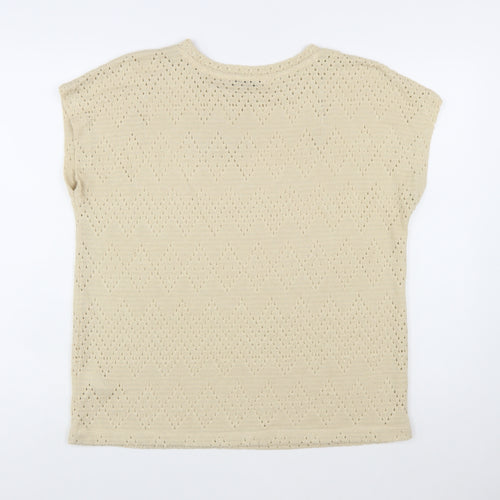 Tu Women Beige Open-Knit Pullover Jumper Size 14
