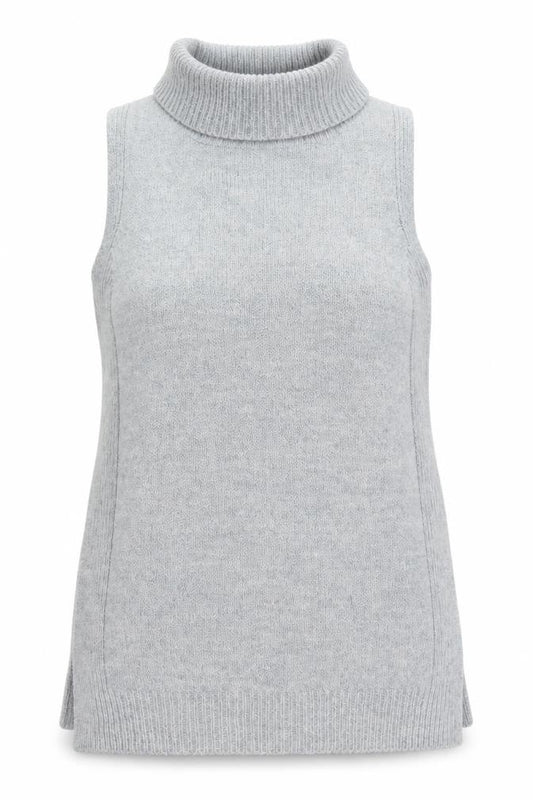 Front view of Next Women’s Grey Roll Neck Sleeveless Knit Jumper Vest, size UK 8