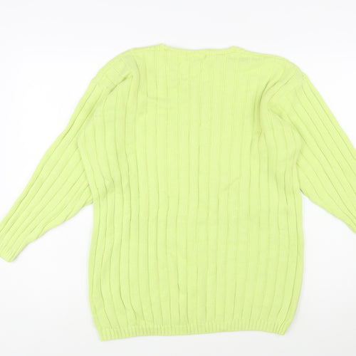 Jumper Women’s Green V-Neck Cable-Knit Cotton Pullover L