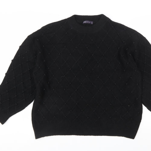 Marks and Spencer Women's Black Beaded Argyle Knit Jumper L