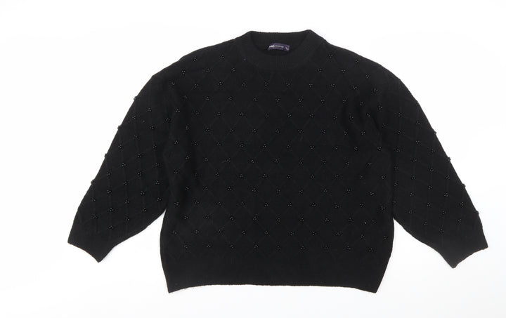Marks and Spencer Women's Black Beaded Argyle Knit Jumper L