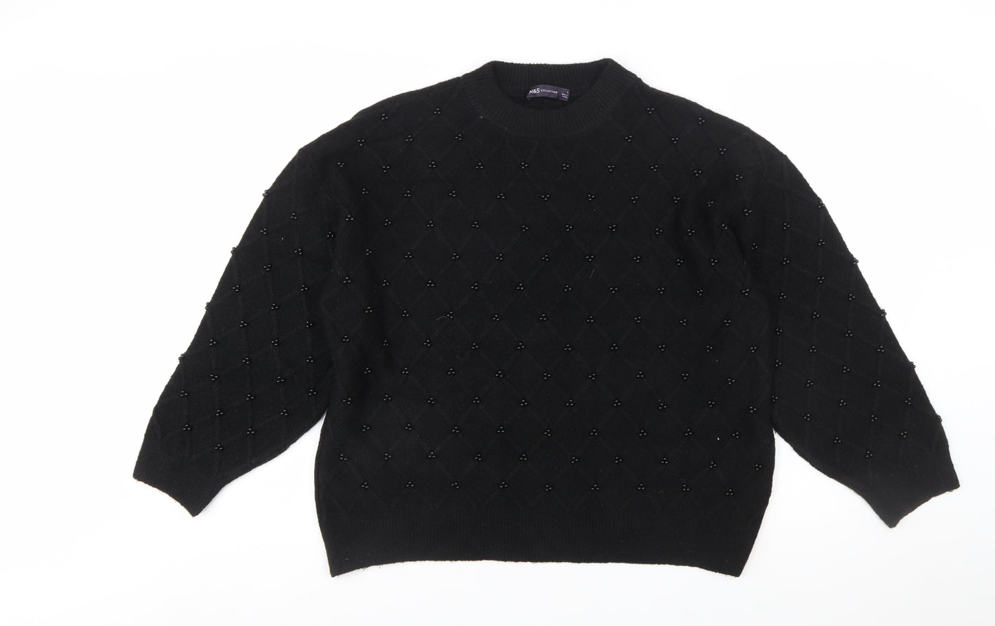 Marks and Spencer Women's Black Beaded Argyle Knit Jumper L