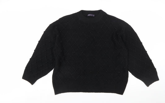 Marks and Spencer Women's Black Beaded Argyle Knit Jumper L