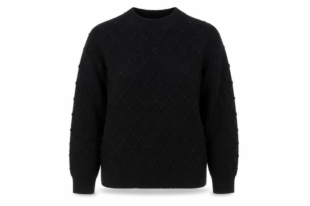 Front view of Marks & Spencer Women's Black Beaded Argyle Knit Jumper L