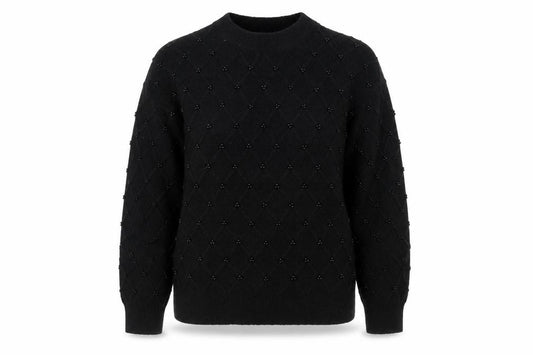 Front view of Marks & Spencer Women's Black Beaded Argyle Knit Jumper L