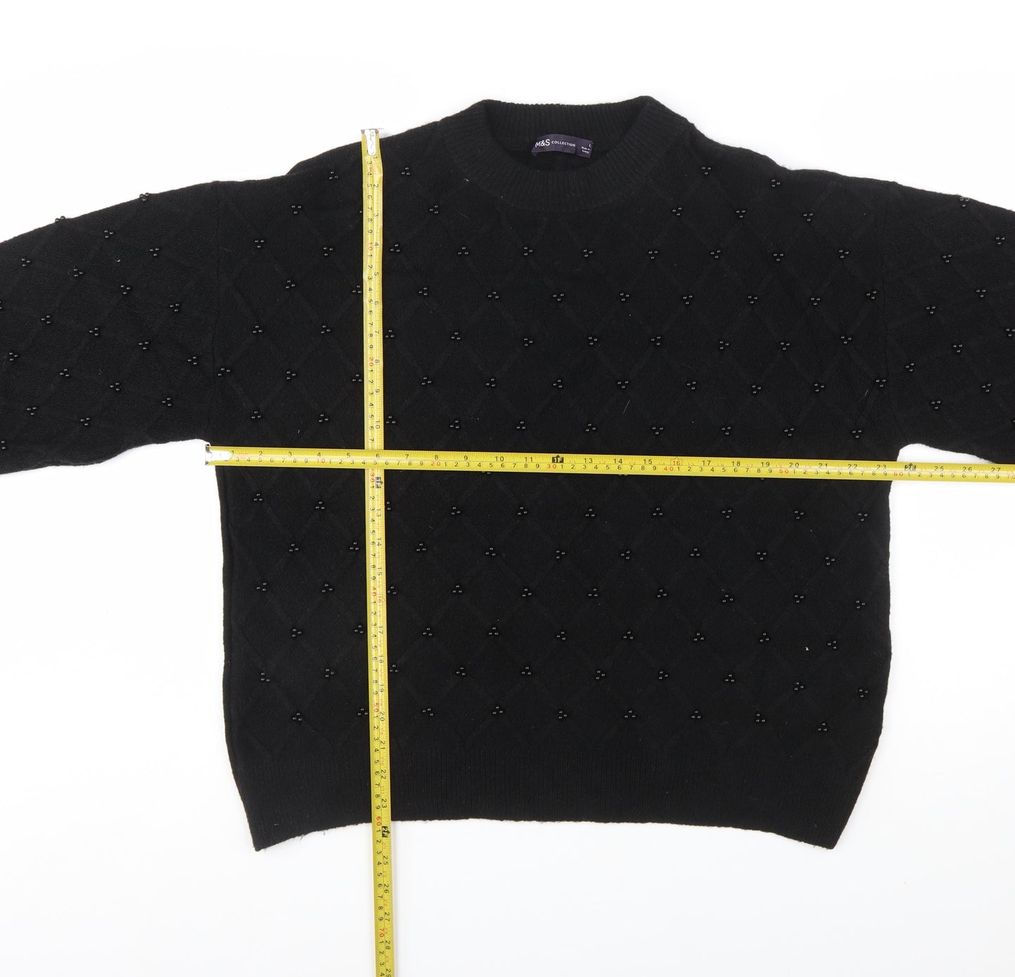 Marks and Spencer Women's Black Beaded Argyle Knit Jumper L
