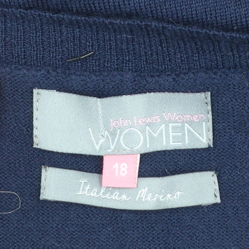 John Lewis Women Blue Merino Wool Round Neck Jumper Size 18