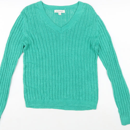 Marks and Spencer Autograph Green V-Neck Linen Women's Jumper Size 10