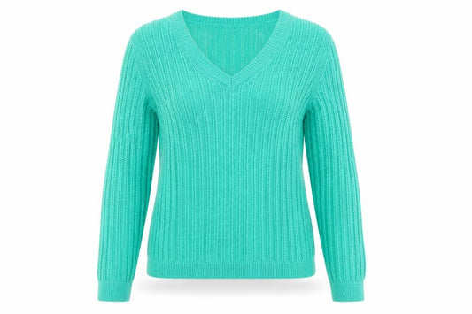 Front view of Marks & Spencer Autograph Green V-Neck Linen Women's Jumper, size 10