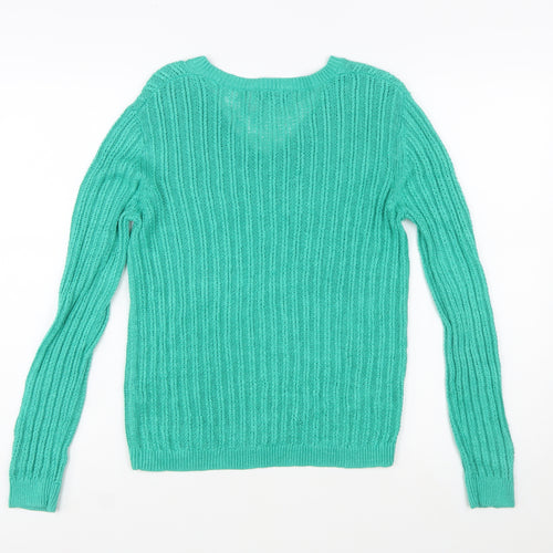 Marks and Spencer Autograph Green V-Neck Linen Women's Jumper Size 10