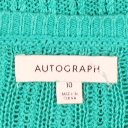 Marks and Spencer Autograph Green V-Neck Linen Women's Jumper Size 10