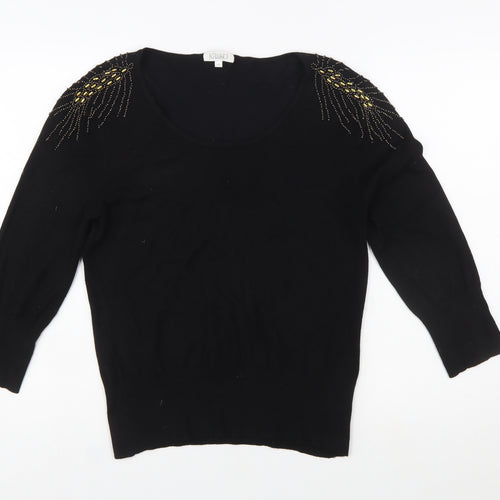 Kaliko Women's Black Beaded Scoop Neck Pullover Jumper Size 16