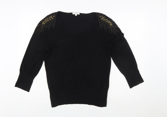 Kaliko Women's Black Beaded Scoop Neck Pullover Jumper Size 16