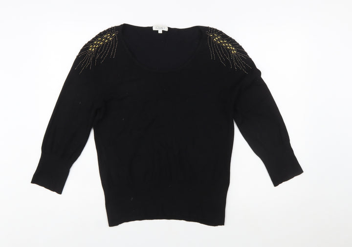 Kaliko Women's Black Beaded Scoop Neck Pullover Jumper Size 16