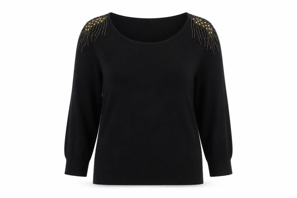 Front view of Kaliko Women's Black Beaded Scoop Neck jumper, size 16